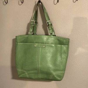 Coach large, leather, green shopping tote